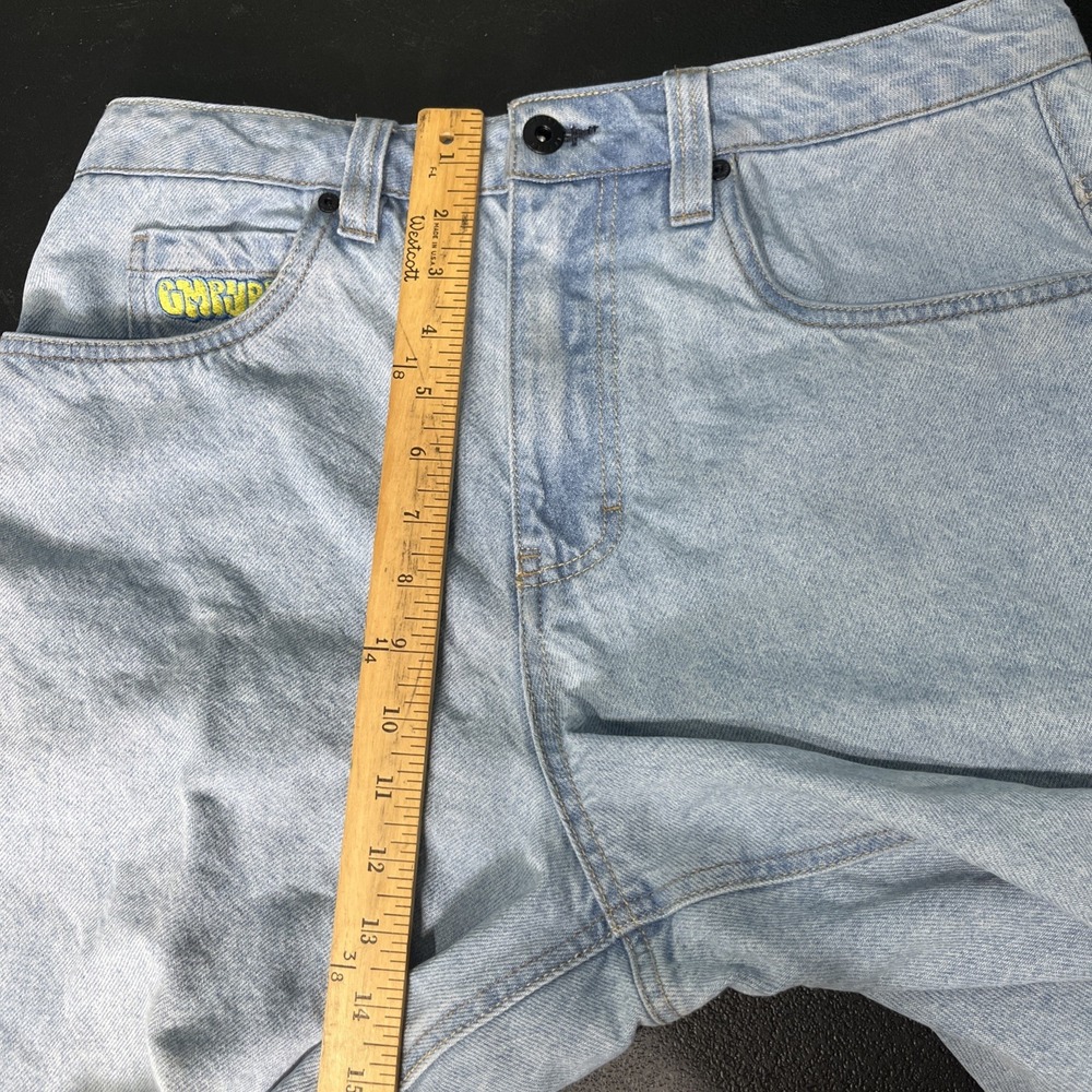 Empyre Denim Shorts Men‎ 30 Light Wash Blue Relax Fit Embroidered Raw Hem Cutoff - Picture 7 of 8